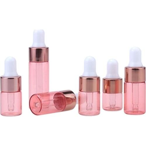 300pcs 1/2/3/5ml Tubes Dropper Glass Rose Gold Cover Aromatherapy Liquid for Essential Massage Oil Pipette Refillable Bottles