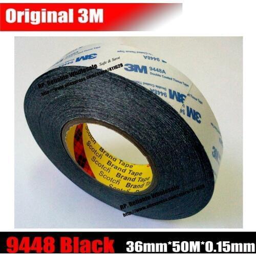 36mm wide * 50 meters) High Temperature Resist Double Black Adhesive Tape for Nameplate, Poster, LCD, Windows Screen, 3M 9448