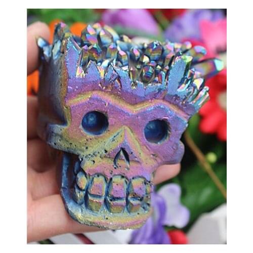 397g Natural chrysanthemum stone titanium color specimen carved skull energy reiki specimen