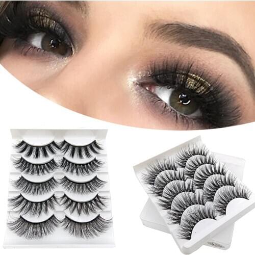 5 Pairs Handmade 3D Chemical Fiber False Eyelashes Naturaler Long Lashes Extension