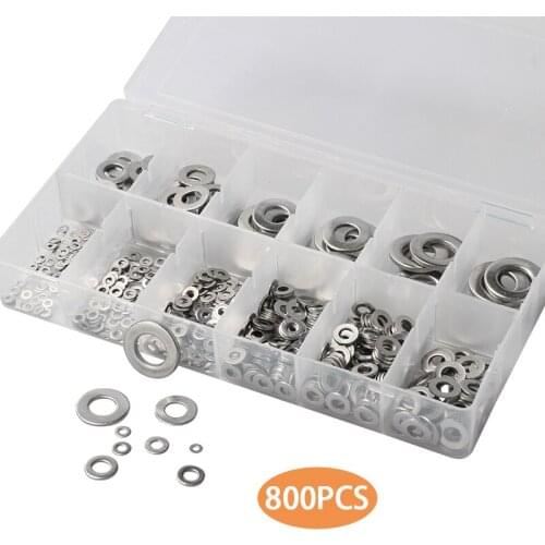 800pcs Stainless Steel Washers M2/2.5/3/4/5/6/8/10/12 304 Stainless Steel Flat Machine Washer Plain Washer Gaskets Set