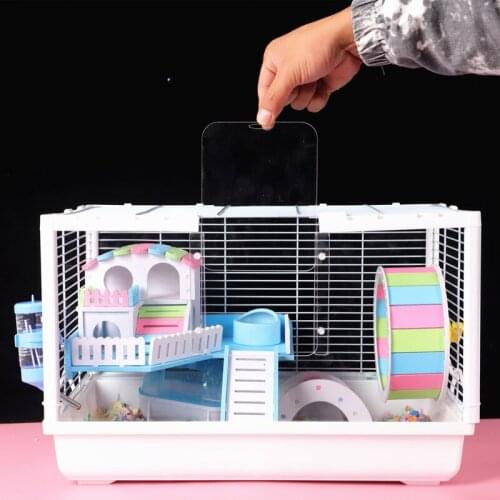 Tray-Style Hamster House Acrylic Front Gate Double-Deck Oversized Villa Guinea Pig Cage Transparent Small Pet Feeding Box 47cm