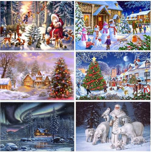 Santa Claus DIY 5D Diamond Painting Cross Stitch Full Square/Round Mosaic Rhinestone Christmas Snowman Home Decor
