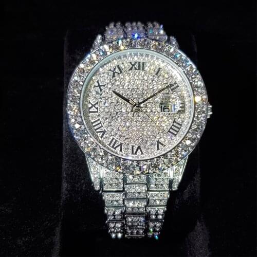 Hip Hop MISSFOX Mens Iced Out Watches To Brand Luxury Date Quartz Wrist Watches Stainless Steel Waterproof Watch For Men Jewelry