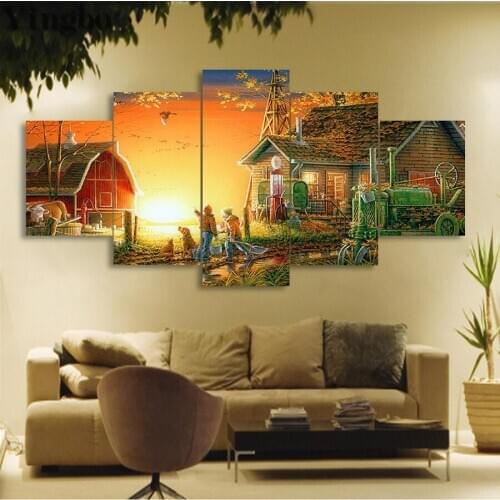 Village sunset landscape diamond embroidery 5 Pieces Modular decoration cross stitch diamond painting rhinestones mosaic kit