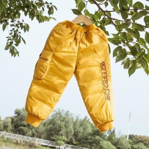 Childrens Thicken Cotton Pants Winter New Baby Boys Girls Korean Warm Trousers Kids Fashion Pocket Letter Print Thick Pants