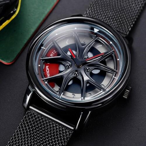 Men Car Wheel Watch Waterproof Sport Watch Mens Quartz Mesh With Rotating Rim Hub Dial Watch Quartz Men Casual Watch Relogio