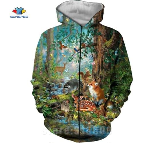 3D Print Fox Hoodies Animal Bird Sweatshirts Cute Squirrel Hare Deer Hooded Hoody Anime Funny Homme Oversized Harajuku Hoodie