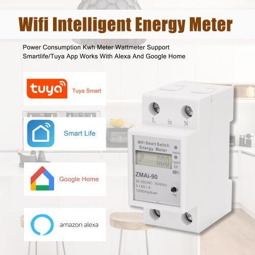 Wifi Intelligent Energy Meter Single Phase Din Rail Power Consumption Kwh Meter Wattmeter Works With Alexa And Google Home