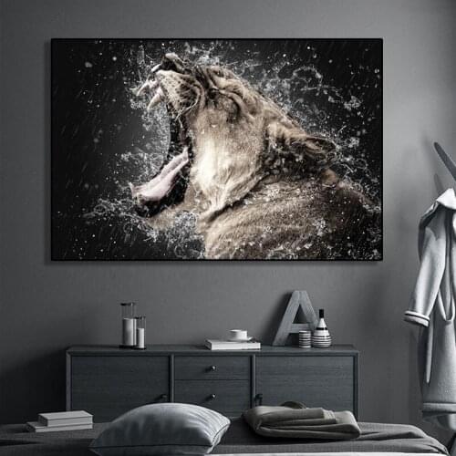 Tiger Animal Water Canvas Painting HD Prints and Posters Angry Tiger Wall Art Decorative Picture for Living Room Home Decor
