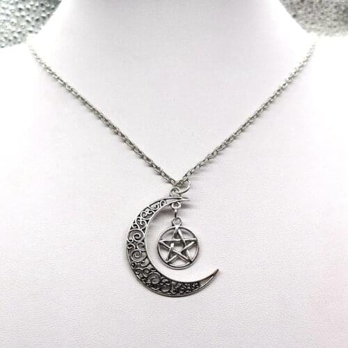 Pentagram Crescent Moon Leather Necklace, Celestial Necklace,Moon and Star Necklace,Pagan Necklace,Wiccan Necklace,Choker