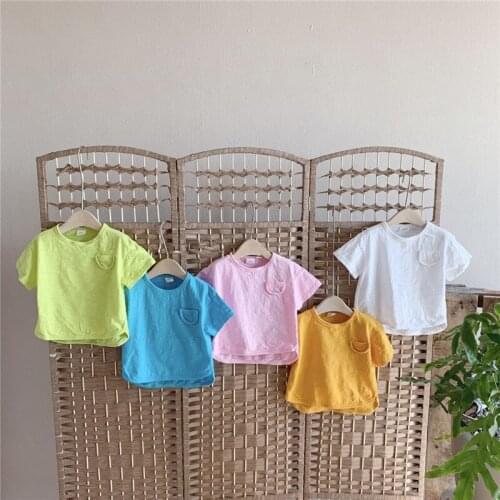 Summer 2020 New Little Girls Fashion Candy Color Baby Girls and Boys Casual Short Sleeve O-Neck T-shirt Children Clothing