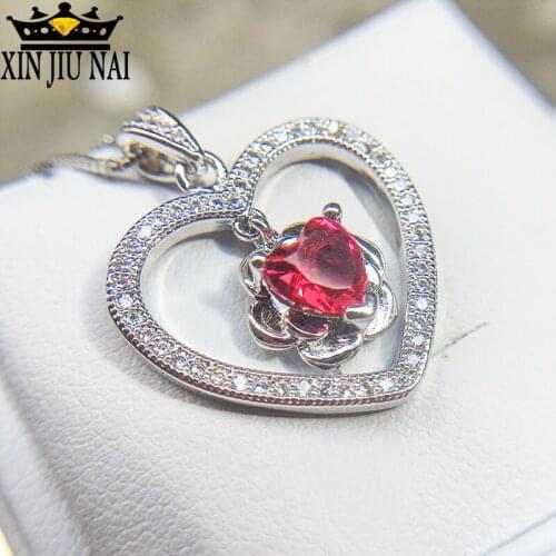 Hot fashion new ocean heart red gem pendant love box necklace heart-shaped clavicle chain ruby jewelry ladies gift Women Party