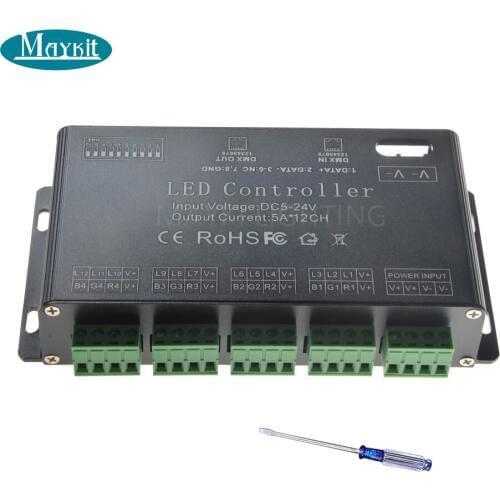 Maykit 12 Channels DMX Decoder 5A 12CH DC5V - DC24V For LED RGB Strip Lighing DMX Controller