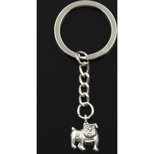 Fashion 30mm Key Ring Metal Key Chain Keychain Jewelry Antique Bronze Silver Color Plated Dog Pug Bulldog 17x13mm Pendant