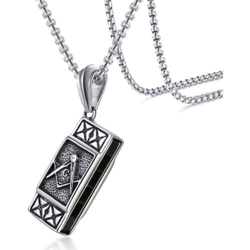 Functional Harmonica (Can Play) Pendant for Men Necklace Stainless Steel Freemason Masonic Punk Male Jewelry