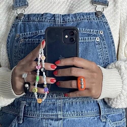 2021 New Colorful Acrylic Bead Mobile Phone Chain Cellphone Strap Anti-lost Lanyard For Women Summer Jewelry Keys Lady Gift