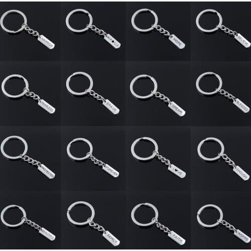 16types New Fashion Men Keychain DIY Forever Faith Hope Brave Love Blessed Believe Dream Fearless Family Inspire 21x8mm Pendant