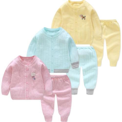 Solid Newborn Clothes Sets 2pcs Cardigan Autumn Winter Knitted Infant Girls Outfit Suits Long Sleeve Baby Boys Sweater Z691
