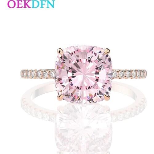 OEKDFN Real 925 Sterling Silver Ring Created Moissanite Sapphire Gemstone Wedding Engagement Rose Gold Bands Women Fine Jewelry