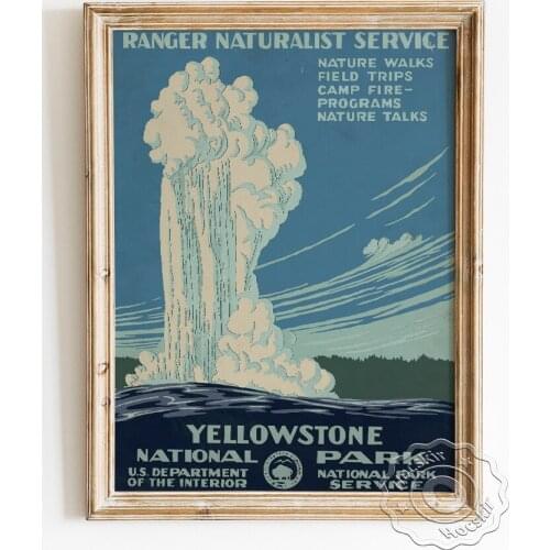 American National Park Travel Scenery Spot Poster, Yellowstone Geyser Tourist Attraction Art Prints, Landscape Wall Decoration