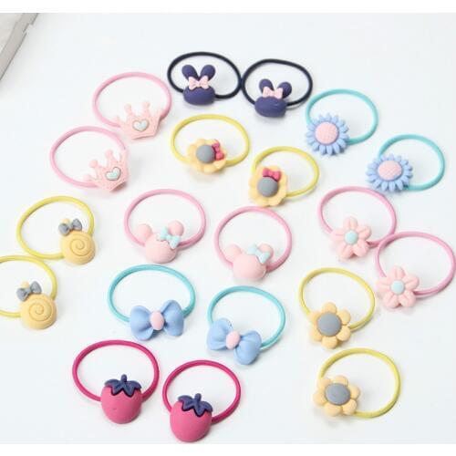 20PCS New Fashion Frosted Elastic Rubber Hair Bands Girls Floral Ponytail Holders Headband Cartoon Mixing Elastic Hair Rings