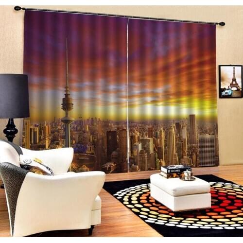 Sunset city building curtains Customized size Luxury Blackout 3D Window Curtains For Living Room Decoration curtains