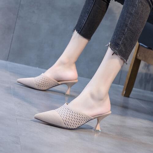 SONDR Summer Women Shoes Slippers Slides Pleated Shallow Square Heel Outside Solid Square Toe Size 34-19 New Fashion 2021