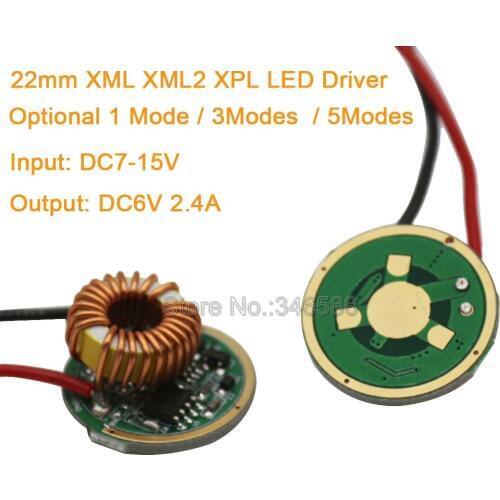 1PC 12V (7-15V) Input 22mm LED Driver 1 Mode / 3 Modes / 5 Modes Output DC3.7V 2.8A for 1pc Cree XML2 XML XPL LED Emitter