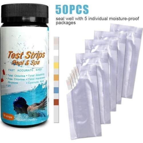 6 in 1 water quality test paper swimming pool spa test strips for PH, total alkalinity, chlorine, free chlorine,Cyanuric acid