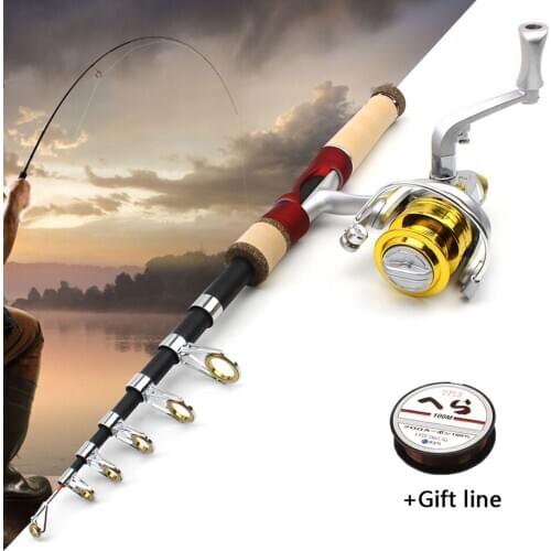 Fishing rod with reel 1.65M Carbon Fishing Rod Portable Travel Spinning pole with Reel Combo sea Trout Rod Set Fishing Tackle