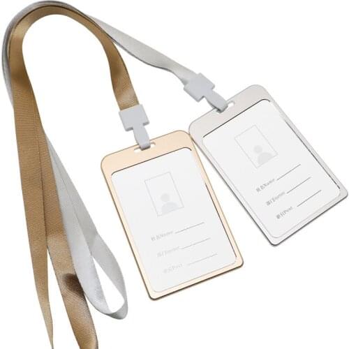 Vertical Metal Students Worker Nurse Name Card Holders Fashion Business Bus Office Bank School ID Card Cover with Lanyard