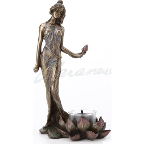 WU CHEN LONG Female Lotus Flower Candlestick Decoration Woman Candleholder Figurine Resin Crafts Decorations For Home R3646
