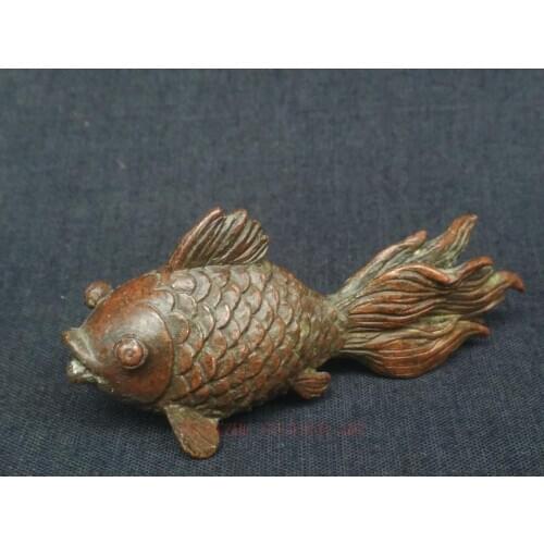 YIZHU CULTUER ART Collection China Bronze Carving Lovely Fish Statue Paperweight Decoration Gift