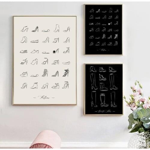 Women Shoes Different Types Poster Vintage Style Hand Drawing Illustration Prints Shoe Store Wall Art Decoration Canvas Painting