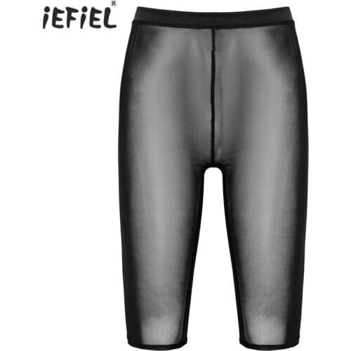 Women See-through Mesh Shorts Pant Ladies Black Solid Color Elastic Waistband Sheer Short Leggings Erotic Sexy Lingerie Costumes