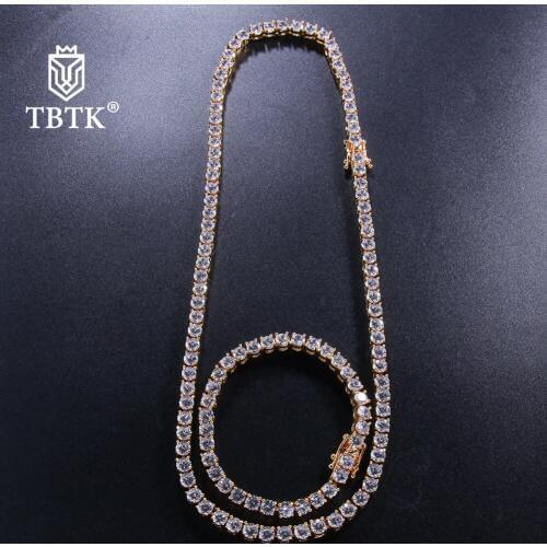 TBTK Iced Out Tennis Chain 5mm NE+BR Necklace Set for Women Cubic Zirconia Water Drop Luxury Jewelry Sets Gold Classic Man