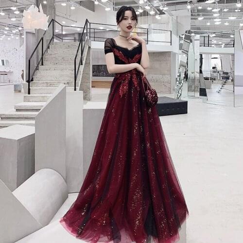 Burgundy Off Shoulder Sexy Queen Evening Party Dress Formal Exquisite Dress Women Princess Dream Prom Gown Dresses Vestidos
