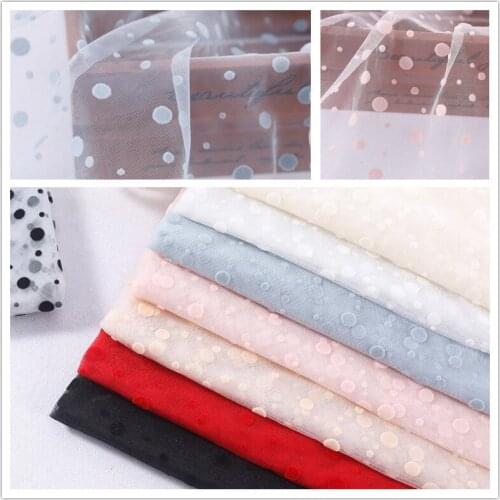 1Yard Soft Red Blue Dot Lace Tulle Flocking Fabric Bridal Veil Wedding Gown Hem Bodice Lace Sewing Craft Fabric 150cm Wide