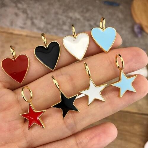 10Pcs Gold Love Dainty enamel Heart charm, red, pink, navy blue, white, rose heart pendant lover moms gift