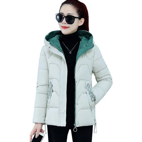 2021 Winter Parkas Overcoat Women Hooded Down Cotton Jackets Warm Letter Print Female Casual Tops Short Coats Student Outerwear