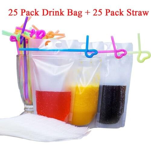 25 Pack Stand Up Plastic Drink Bag Packaging Spout Drink Pouch For Beverage Liquid Juice Milk Coffee Camping Outdoor Storage