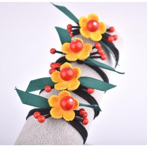 360pcs/lot DIY Simple Multi Fabric Three-Deck Red Bead Ribbon Rubber Bands Flowers Hair Bands Hair Styling Tools Accessory HA985