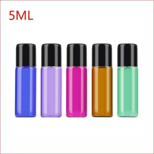 5ml colorful Refillable Portable Perfume Essential Oil Glass Bottle Travel Empty Roll On Cosmetic Packaging Container 300pcs/lot