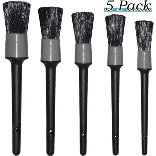 5Pcs/set Natural Boar Hair Detail Brush Auto Detailing Brushes Car Cleaning Tool