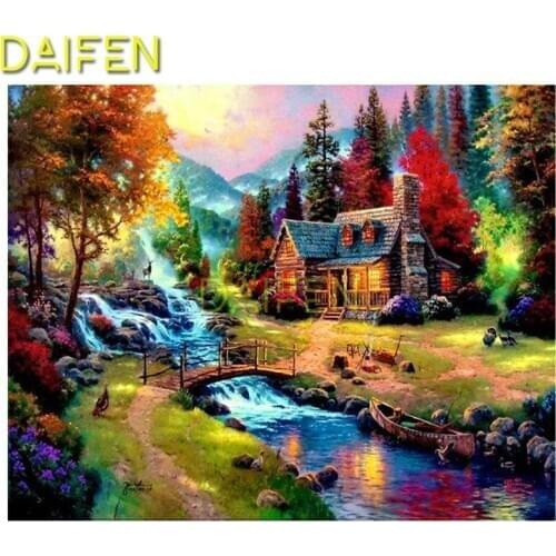 Full Round Diamond mosaic Full Square Diamond painting valley house river bridge tree 5D DIY Diamond embroidery Cross stitch
