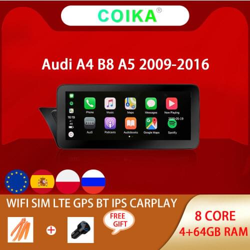 8 Core 4G LTE WIFI Android 10.0 System Car Radio IPS Screen For Audi A4 B8 A5 2009-2016 With 4+64GB BT GPS Navi Stereo Carplay