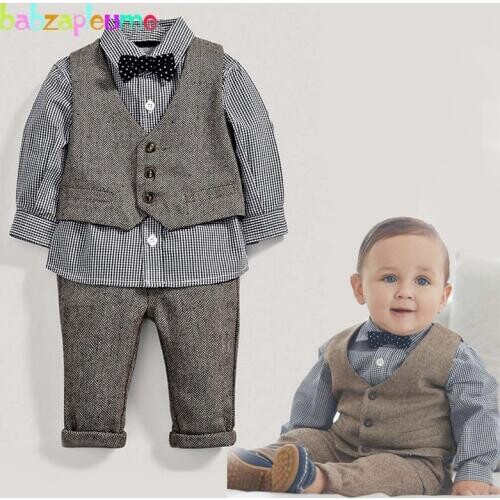 Babzapleume 3PCS/spring autumn newborn baby boys clothes shirt+pants+vest 1st birthday gentleman suit infant clothing set BC1510