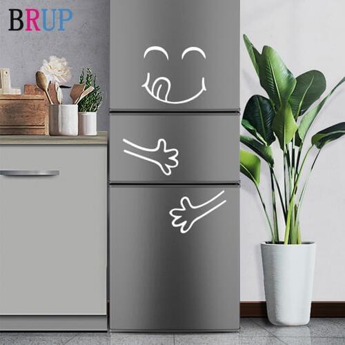 White and Black Smile Face Wall Sticker Happy Delicious Face Fridge Stickers Yummy for Furniture Decoration Art Poster DIY Vinyl