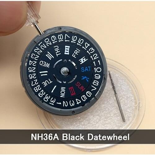 Black NH36A/4R36 Mechanical Movement Japan Genuine Seiko Automatic Movt Day/Date 24 Jewels Stainless Steel Core Parts for Repiar